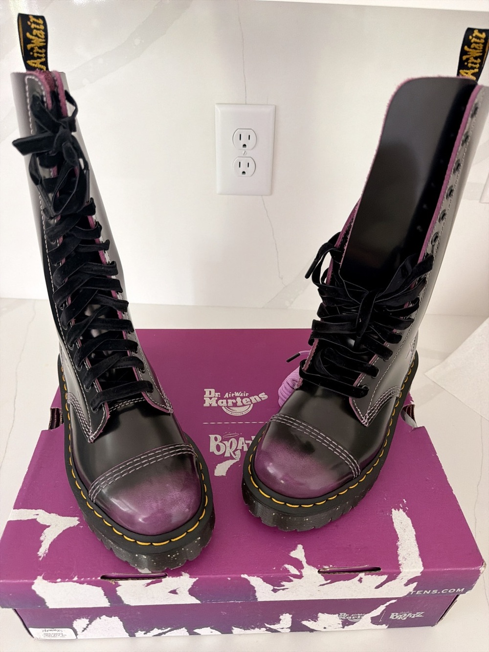 Dr. Martens Bratz limited edition  Black and Purple Lace-Up Platform Combat Boot